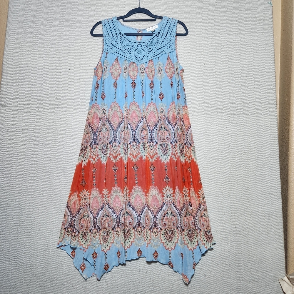 Studio JPR Sleeveless Crochet Top Blue Midi Dress Medium Lined